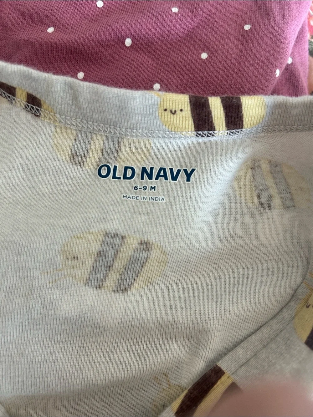 Old Navy 6-9M Bee Print Footed Sleeper Gray Zip Cotton One Piece